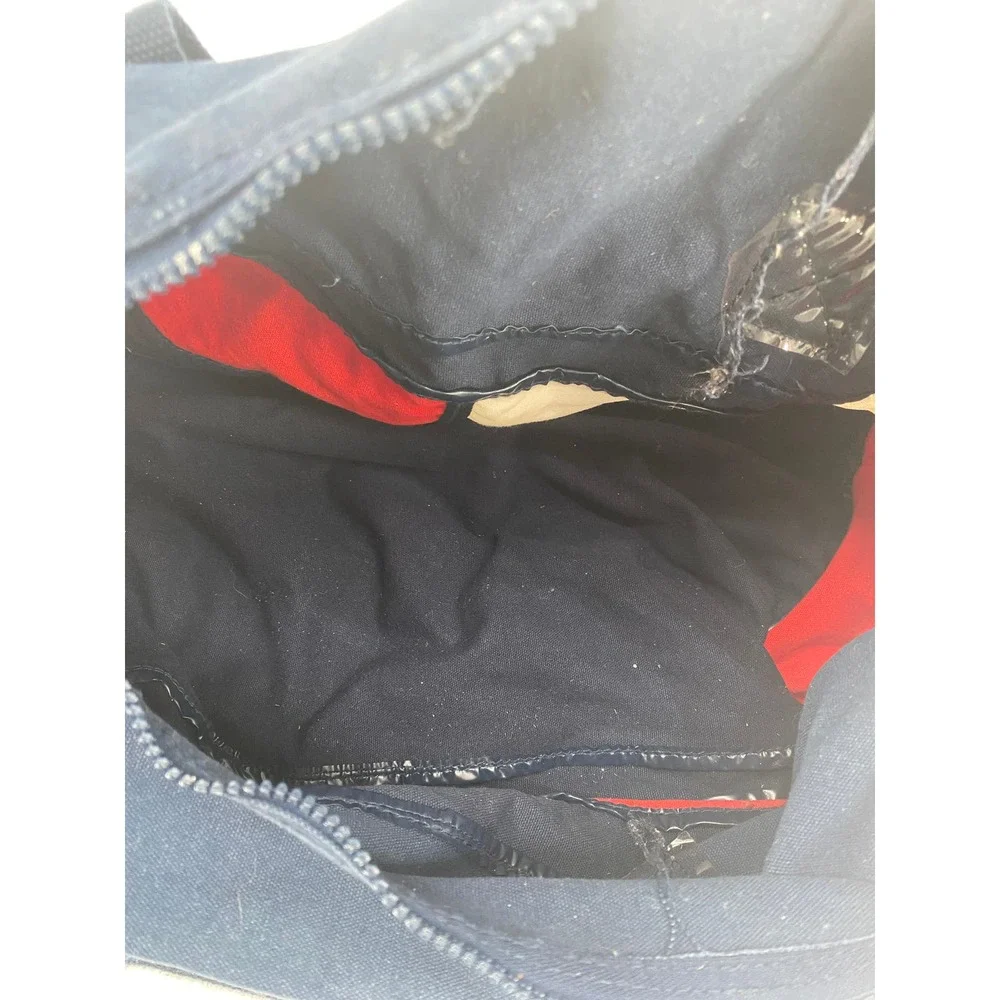 VTG Tommy Hilfiger Duffle Bag Men Blue Red Spell Out Casual Travel Gym Weekender